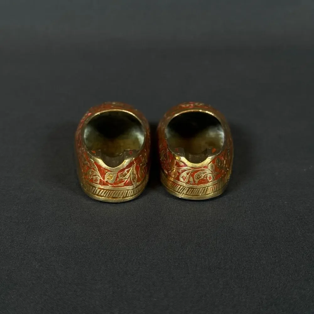 Lot of 2 Brass Slipper Ashtray Enamel Floral Design Cigarette Shoes India